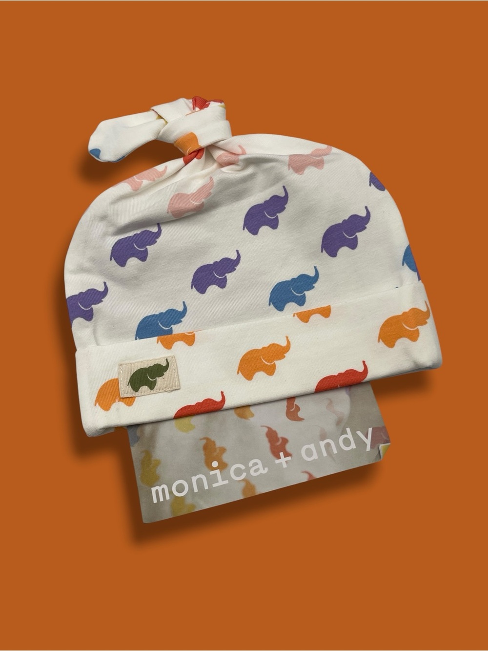 NWT Monica + Andy Organic Cotton Rainbow Elephant Top Knot Baby Hat OS
